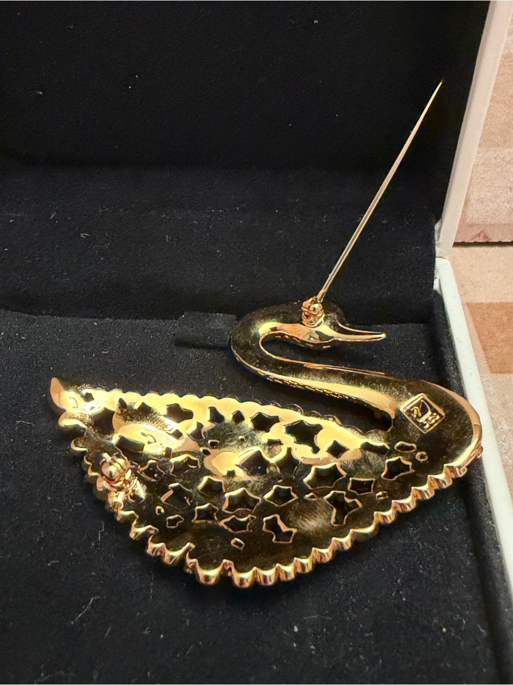 Swarovski Gold Swan Brooch with Multi-Color Crystal Accents - Picture 7 of 11
